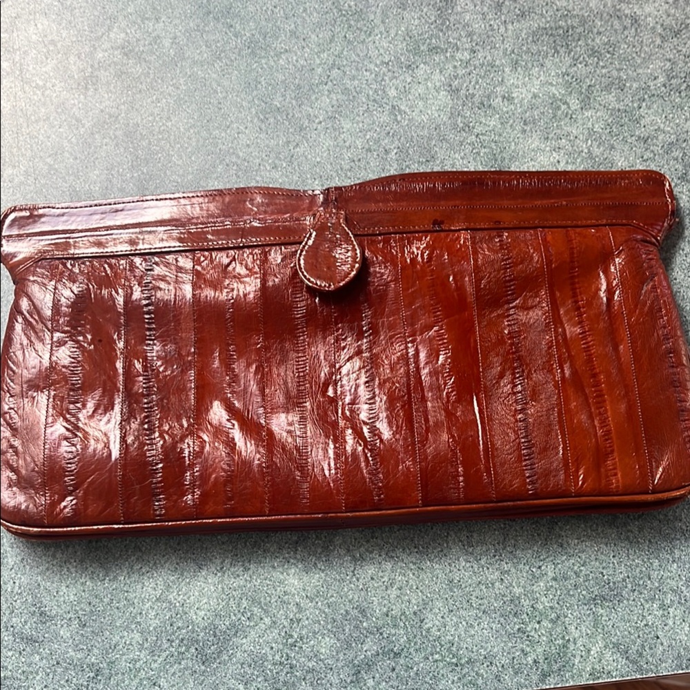 EUC Vintage 80s Cognac Eel Skin Clutch